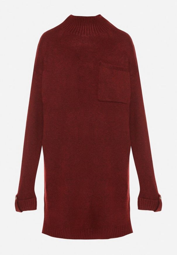 Born2be - Bordowa Dzianinowa Sukienka z Półgolfem z Domieszką Wełny i Wiskozą Nesara. Okazja: na co dzień. Kolor: czerwony. Materiał: dzianina, wełna, wiskoza. Sezon: zima, jesień. Styl: casual. Długość: midi