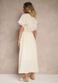 Renee - Beżowa Bawełniana Sukienka w Stylu Boho z Kieszonkami Orrane. Typ kołnierza: dekolt w kształcie V. Kolor: beżowy. Materiał: bawełna. Wzór: haft. Sezon: lato. Styl: boho #5
