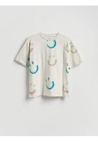 Reserved - Bawełniany t-shirt z nadrukiem - jasnoszary. Kolor: szary. Materiał: bawełna. Wzór: nadruk