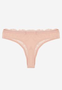 Renee - Różowe Bawełniane Majtki Stringi z Koronką Ilwedana. Kolor: różowy. Materiał: bawełna, koronka. Wzór: koronka #2