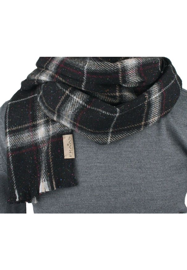 Męski Szalik z Bawełną i Jedwabiem - V. Fraas - Ciemy w Kratę. Materiał: bawełna, jedwab. Sezon: zima, lato. Styl: elegancki, klasyczny