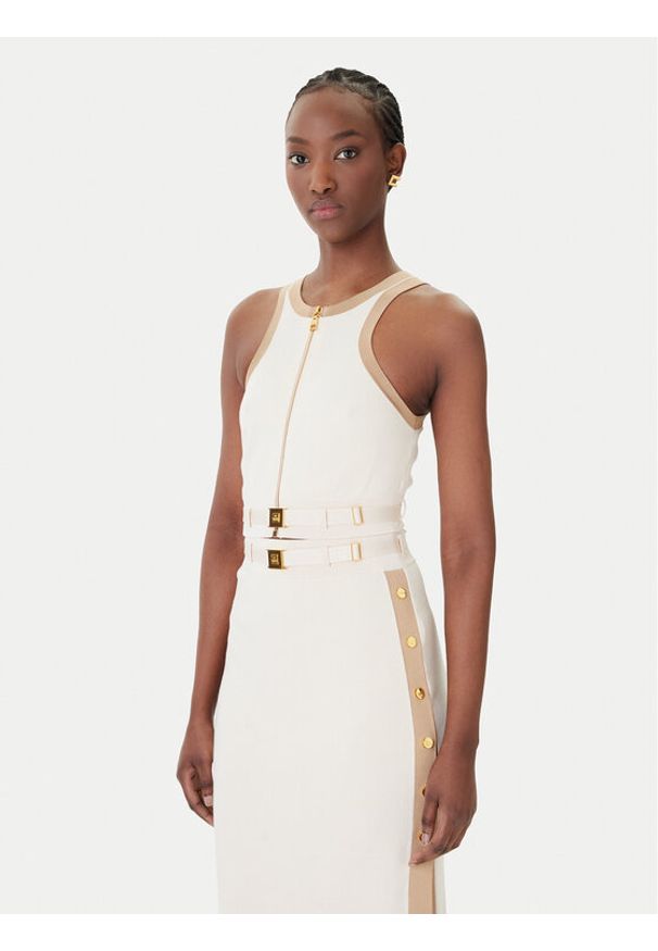 Elisabetta Franchi Top TK-71S-61E2-V270 Beżowy Regular Fit. Kolor: beżowy. Materiał: wiskoza