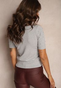 Renee - Szara Bluzka z Wiskozą i Bawełną Ozdobiona Koralikami Ciavella. Okazja: na co dzień. Typ kołnierza: okrągły. Kolor: szary. Materiał: bawełna, wiskoza. Wzór: aplikacja. Styl: klasyczny, casual #3