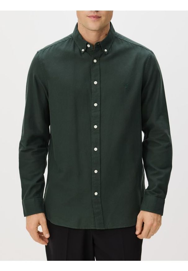 Reserved - Bawełniana koszula slim fit - ciemnozielony. Kolor: zielony. Materiał: bawełna