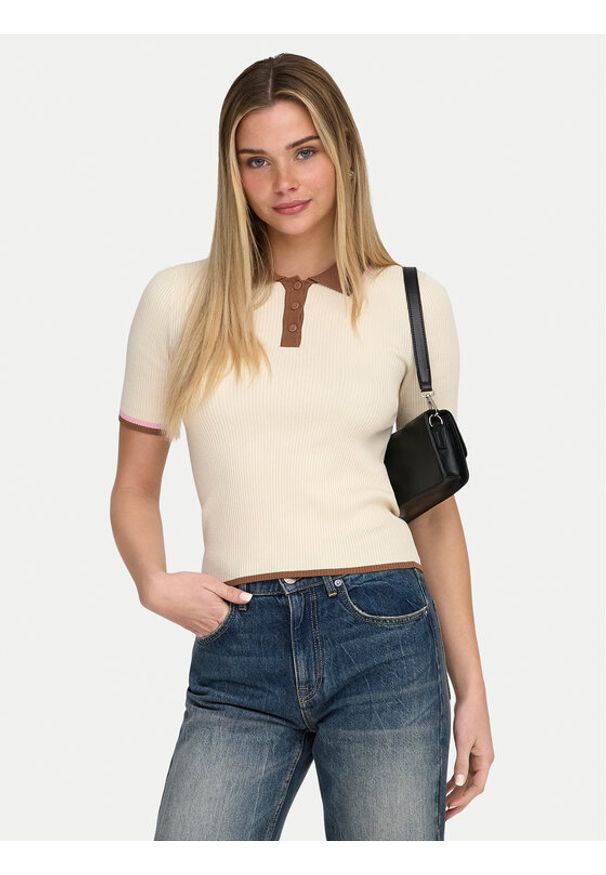 only - ONLY Polo Meddi 15363165 Beżowy Slim Fit. Typ kołnierza: polo. Kolor: beżowy. Materiał: syntetyk