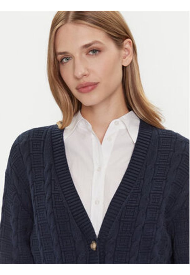 Tommy Jeans Kardigan Cable DW0DW21681 Granatowy Relaxed Fit. Kolor: niebieski. Materiał: bawełna