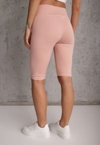 Renee - Różowe Szorty Bikery High Waist z Wyszczuplającym Pasem Briarrose. Okazja: na co dzień. Stan: podwyższony. Kolor: różowy. Materiał: len. Styl: sportowy, casual #2