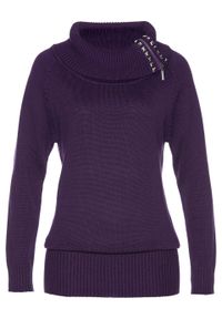 Długi sweter bonprix ciemny lila. Typ kołnierza: golf. Kolor: fioletowy. Długość: długie #1