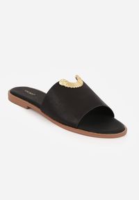 Born2be - Czarne Klapki VICES z Biżuteryjnym Detalem w Kształcie Łuku Himemelle. Okazja: na co dzień, do pracy. Kolor: czarny. Materiał: jeans, len, koronka. Wzór: aplikacja. Styl: casual, klasyczny, elegancki #6