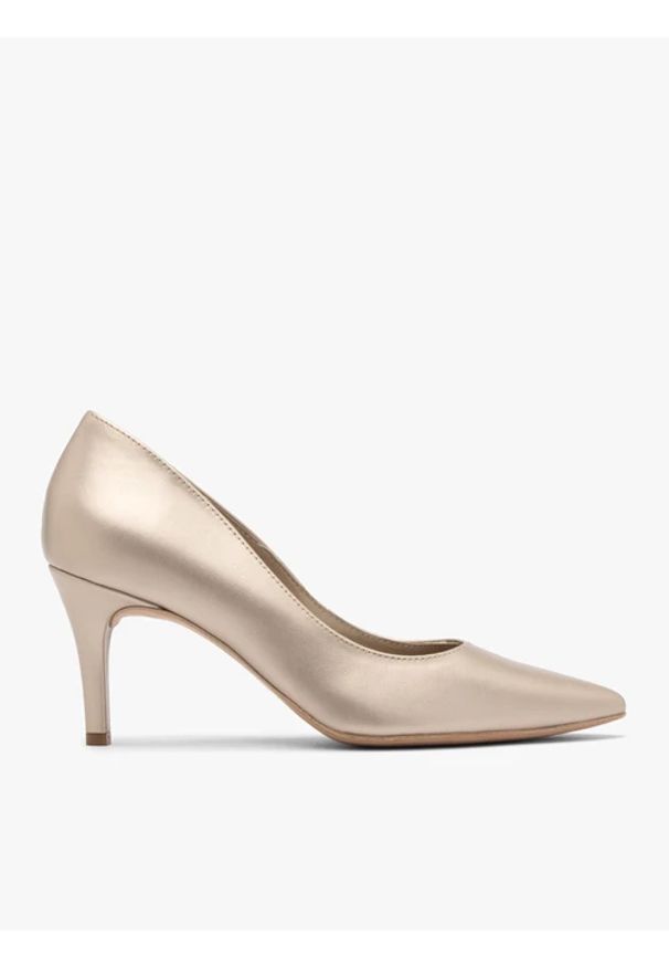 Ryłko - Platynowe czółenka na szpilce. Nosek buta: okrągły. Kolor: szary. Materiał: skóra. Obcas: na szpilce. Styl: street. Wysokość obcasa: średni