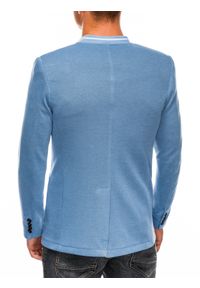 Ombre Clothing - Marynarka męska casual ze ściągaczem - niebieska V3 M84 - L. Okazja: na co dzień. Kolor: niebieski. Materiał: bawełna, tkanina, poliester. Styl: casual #3