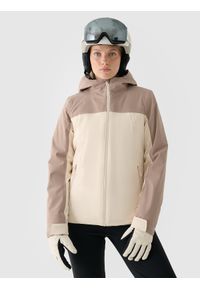 4f - 4F Kurtka narciarska membrana 5000 damska - brązowa XXL. Okazja: na co dzień. Typ kołnierza: kaptur. Kolor: brązowy. Materiał: syntetyk, materiał, puch, poliester. Długość: długie. Sezon: zima. Styl: casual, klasyczny, sportowy #1