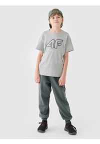 4f - 4F Spodnie dresowe joggery chłopięce - zielone 158 (12-13 lat). Okazja: na co dzień. Kolor: zielony. Materiał: dresówka. Wzór: gładki, ze splotem. Sezon: lato. Styl: młodzieżowy, sportowy, casual