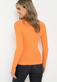 Born2be - Pomarańczowy Sweter z Prążkowanej Dzianiny z Guzikami Rlyce. Kolor: pomarańczowy. Materiał: dzianina, prążkowany. Wzór: aplikacja #5
