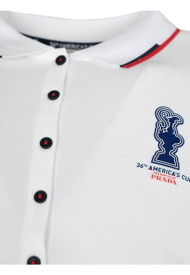 North Sails X Prada Koszulka Polo "Auroa" | 45 2502 000 | Auroa Polo S/S | Kobieta | Biały. Okazja: na co dzień. Typ kołnierza: polo. Kolor: biały. Materiał: poliester. Wzór: nadruk, aplikacja. Styl: casual, klasyczny