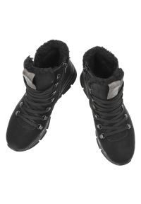 Czarne Botki Rieker Ocieplane Buty Damskie. Okazja: na co dzień. Wysokość cholewki: przed kolano. Zapięcie: sznurówki. Kolor: czarny. Materiał: materiał. Szerokość cholewki: normalna. Sezon: zima. Styl: casual, klasyczny, sportowy #5