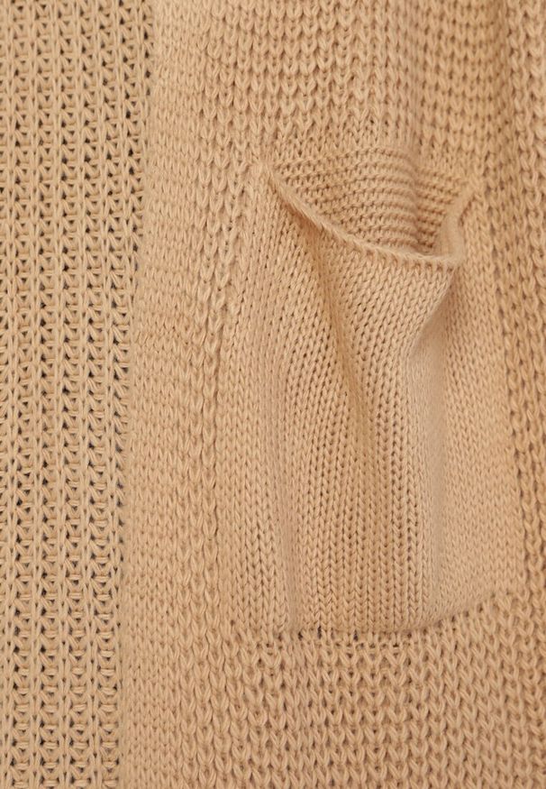 Born2be - Brązowy Długi Kardigan o Luźnym Kroju Mostiura. Kolor: beżowy. Długość: długie