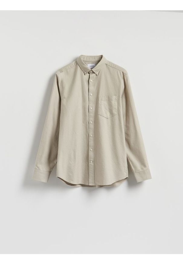 Reserved - Bawełniana koszula regular fit - beżowy. Kolor: beżowy. Materiał: bawełna