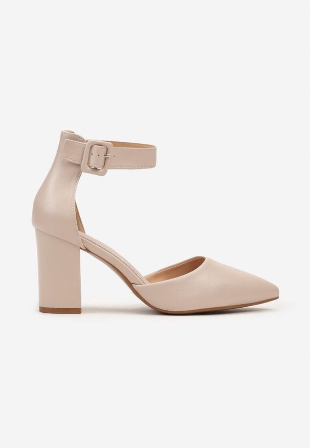 Born2be - Beżowe Czółenka na Obcasie z Paskiem Wokół Kostki i Skórzaną Wkładką Meloretta. Zapięcie: pasek. Kolor: beżowy. Materiał: skóra. Obcas: na obcasie. Styl: elegancki, klasyczny. Wysokość obcasa: średni