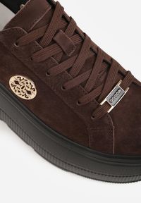 Renee - Brązowe Skórzane Sneakersy na Platformie z Aplikacją i Plecionym Paskiem Kaphophai. Okazja: na spacer, na co dzień. Zapięcie: pasek. Kolor: brązowy. Materiał: skóra. Wzór: aplikacja. Obcas: na platformie. Sport: turystyka piesza #8