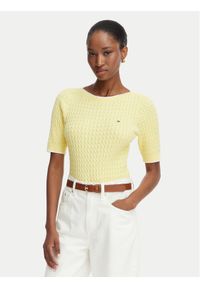 TOMMY HILFIGER - Tommy Hilfiger Sweter Fine Gg Cable Boat WW0WW50103 Żółty jasny Regular Fit. Kolor: żółty. Materiał: bawełna #1