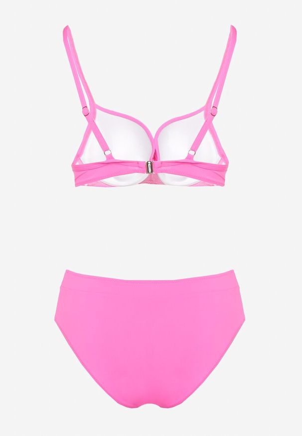 Born2be - Fuksjowe Bikini Dwuczęściowy z Push-Up i Klasyczne Figi Olubia. Kolor: różowy. Wzór: aplikacja