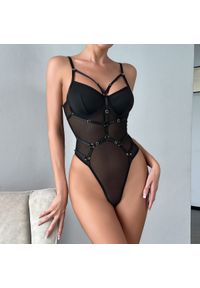 Intica - Body z motywem harness na specjalne okazje Theresina. Kolor: czarny. Materiał: materiał #7