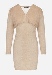 Born2be - Złota Sukienka Dopasowana z Metaliczną Nitką Theia. Okazja: na co dzień. Typ kołnierza: dekolt w kształcie V. Kolor: złoty. Długość rękawa: długi rękaw. Styl: klasyczny, casual, elegancki #4