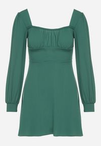 Born2be - Zielona Sukienka z Bufiastymi Rękawami i Kwadratowym Dekoltem Sopanielle. Okazja: na co dzień. Typ kołnierza: dekolt kwadratowy. Kolor: zielony. Materiał: skóra. Styl: casual, klasyczny #5