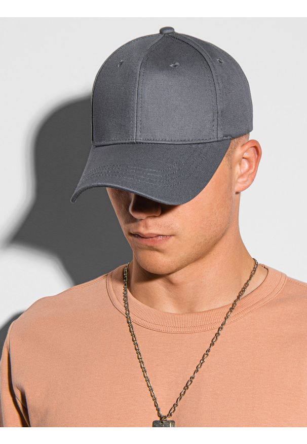 Ombre Clothing - Czapka męska z daszkiem - szara V3. Kolor: szary. Materiał: bawełna. Styl: klasyczny