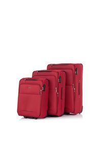 Ochnik - Komplet walizek na kółkach 19'/24'/28'. Kolor: czerwony. Materiał: poliester, kauczuk, materiał, nylon, guma