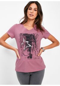 T-shirt bonprix jeżynowy sorbetowy - czarny. Kolor: fioletowy. Styl: elegancki #6