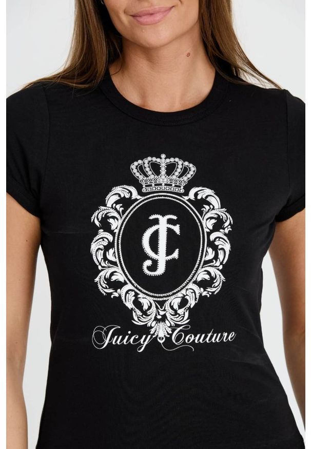 Juicy Couture - JUICY COUTURE Czarny damski t-shirt Heritage Crest Fitted, Rozmiar S. Kolor: czarny
