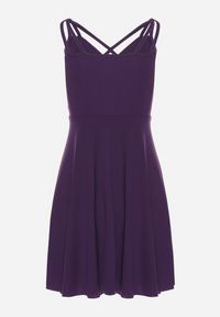 Born2be - Fioletowa Rozkloszowana Sukienka z Ozdobnymi Paskami Redaina. Kolor: fioletowy. Długość rękawa: na ramiączkach. Styl: elegancki #2