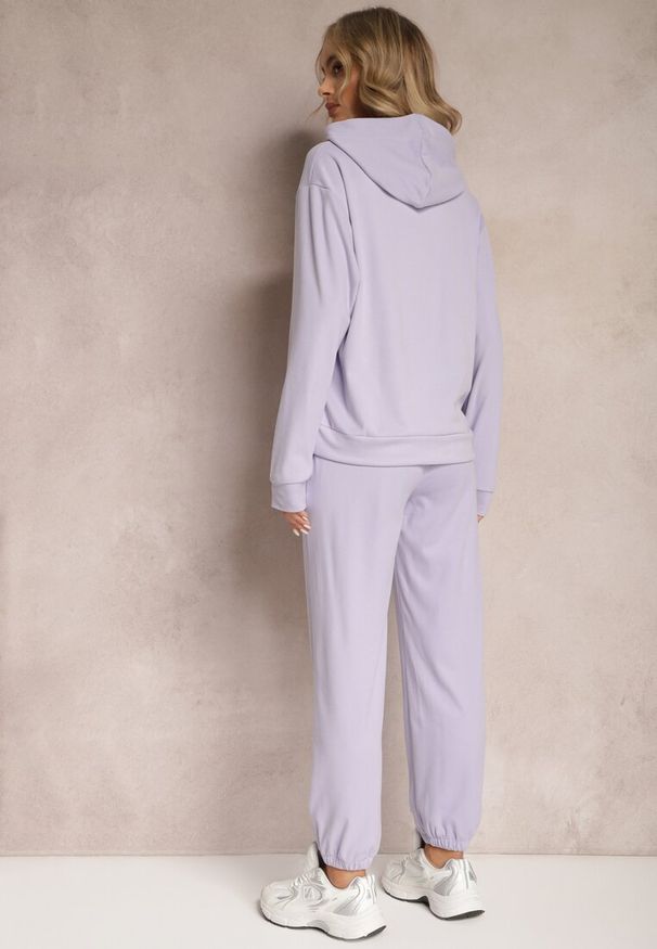 Renee - Jasnofioletowy Dzianinowy Komplet Dresowy z Bluzą i Spodniami Amlore. Kolor: fioletowy. Materiał: dresówka, dzianina. Wzór: gładki