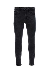 Ombre Clothing - Spodnie męskie jeansowe SKINNY FIT - czarne V6 P1062 - XL. Kolor: czarny. Materiał: jeans. Wzór: aplikacja