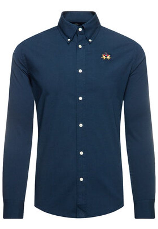 La Martina Koszula CCMC02 PP003 Granatowy Slim Fit. Kolor: niebieski. Materiał: bawełna