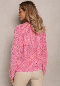 Renee - Fuksjowy Sweter z Kolorową Grubo Plecioną Nicią Ivarea. Kolor: różowy. Wzór: kolorowy. Sezon: jesień, zima #5