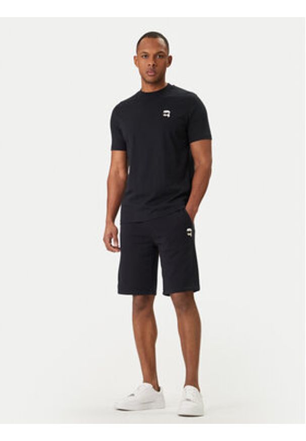 Karl Lagerfeld - KARL LAGERFELD T-Shirt 755710 562224 Granatowy Regular Fit. Typ kołnierza: dekolt w karo. Kolor: niebieski. Materiał: bawełna