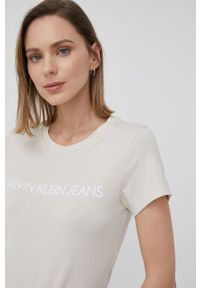 Calvin Klein Jeans T-shirt bawełniany (2-pack) J20J216466.PPYY kolor beżowy. Kolor: beżowy. Materiał: bawełna. Wzór: nadruk #9