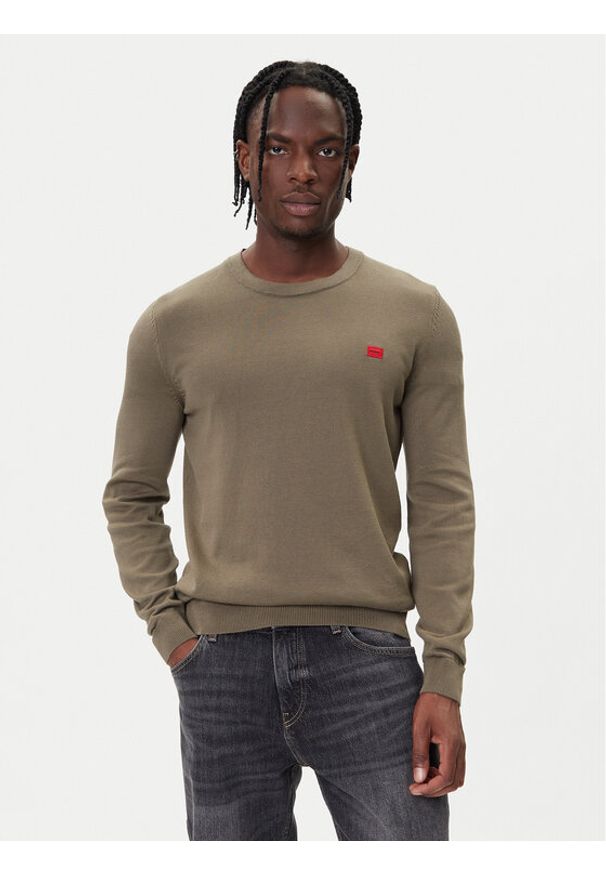 Hugo - HUGO Sweter San Cassius-C1 50475083 Beżowy Regular Fit. Kolor: beżowy. Materiał: bawełna