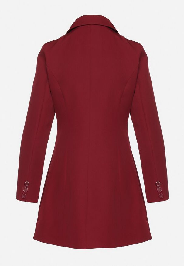 Born2be - Bordowa Sukienka Marynarka z Kwiatami 3D i Usztywnioną Linią Ramion Nelailis. Okazja: na co dzień. Kolor: czerwony. Wzór: kwiaty. Typ sukienki: proste. Styl: glamour, casual, elegancki