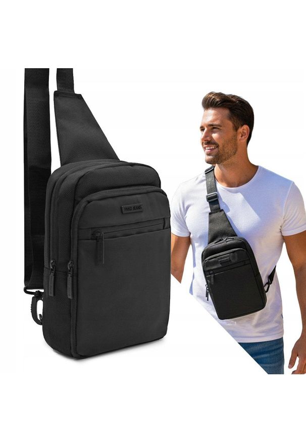 Czarna, Męska Torba na Ramię Typu Crossbody - Pako Jeans. Kolor: czarny. Materiał: poliester