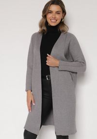 Born2be - Szary Klasyczny Niezapinany Kardigan Elitusa. Okazja: na co dzień. Kolor: szary. Materiał: jeans. Styl: klasyczny #4