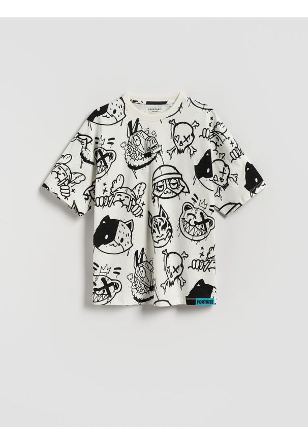 Reserved - T-shirt z nadrukiem Fortnite - biały. Kolor: biały. Materiał: dzianina, bawełna. Wzór: nadruk