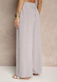 Renee - Szare Spodnie z Bawełną o Szerokim Kroju High Waist Ozdobione Guzikami Morritia. Okazja: na co dzień. Stan: podwyższony. Kolor: szary. Materiał: bawełna. Wzór: aplikacja. Styl: elegancki, casual