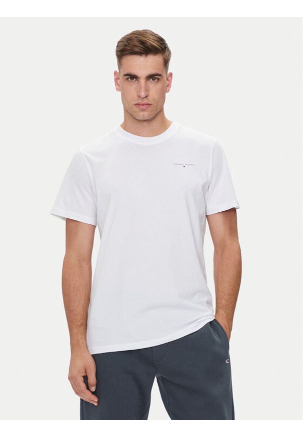 Tommy Jeans T-Shirt Linear Chest DM0DM18555 Biały Slim Fit. Kolor: biały. Materiał: bawełna