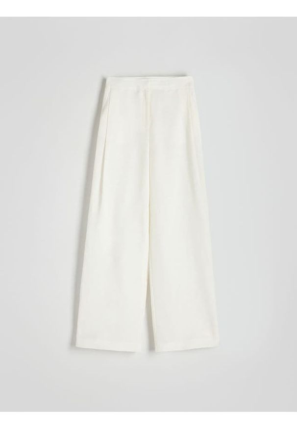 Reserved - Spodnie z lnu i wiskozy - biały. Kolor: biały. Materiał: len, wiskoza