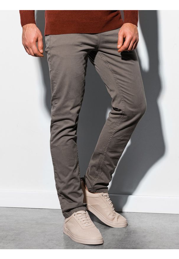 Ombre Clothing - Spodnie męskie P895 - ciemnobeżowe - L. Okazja: do pracy. Kolor: beżowy. Materiał: bawełna, elastan. Styl: klasyczny