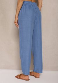 Renee - Niebieskie Spodnie High Waist ze Ściągaczem w Talii i Prostą Nogawką Savonne. Okazja: na co dzień. Stan: podwyższony. Kolor: niebieski. Styl: elegancki, casual #5